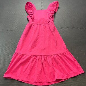 Girls Pink Ruffled Sleeveless Dress With Bow Detail Size 9-10Y Casual Summer Sty